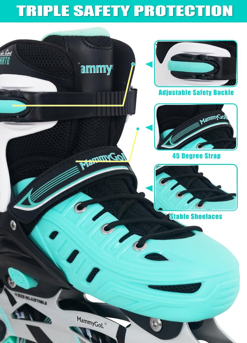 MammyGol Inline Skates for Adults Men Women, Adjustable Aggressive Durable Roller Blades with Giant Wheels, High Performance Skates for Male Female Teal Size 6 7 8 9 - Image 2