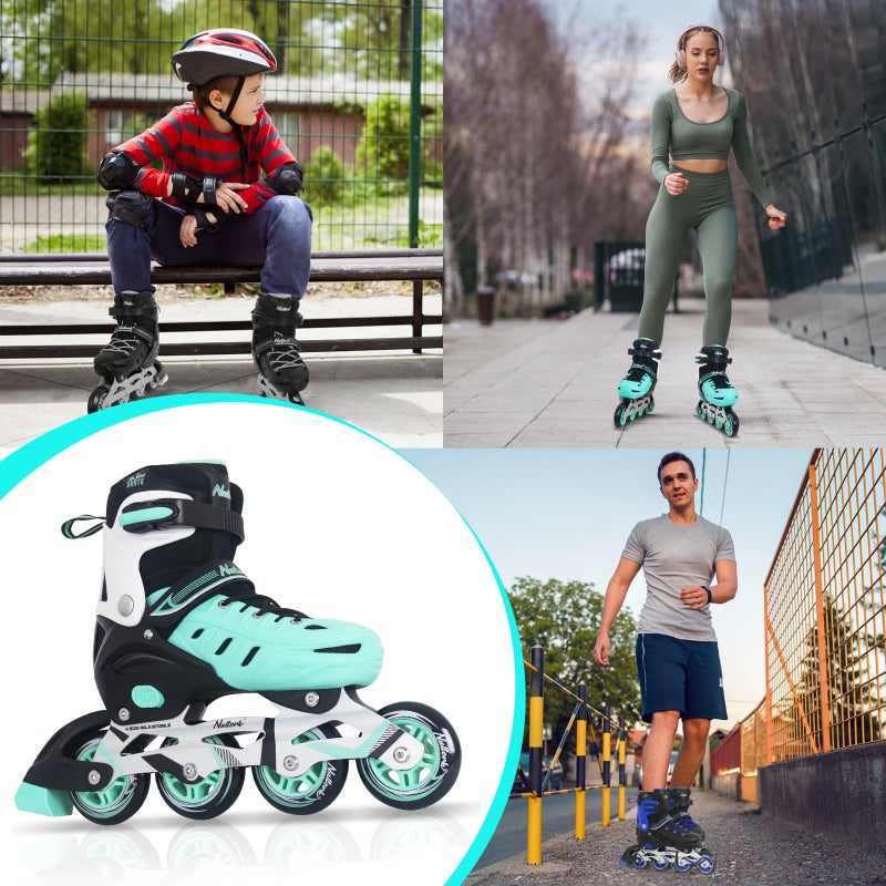 MammyGol Inline Skates for Adults Men Women, Adjustable Aggressive Durable Roller Blades with Giant Wheels, High Performance Skates for Male Female Teal Size 6 7 8 9 - Image 3