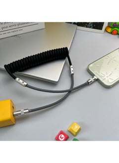 Generic Car Color Silicone Spring Line PD100W Is Suitable For Huawei For Iphone 15 Carplay29W Data Charging Line-Color:USB To For Iphone 12W-Model:Silicone Spring Wire [black Gray] Shell  - Image 1