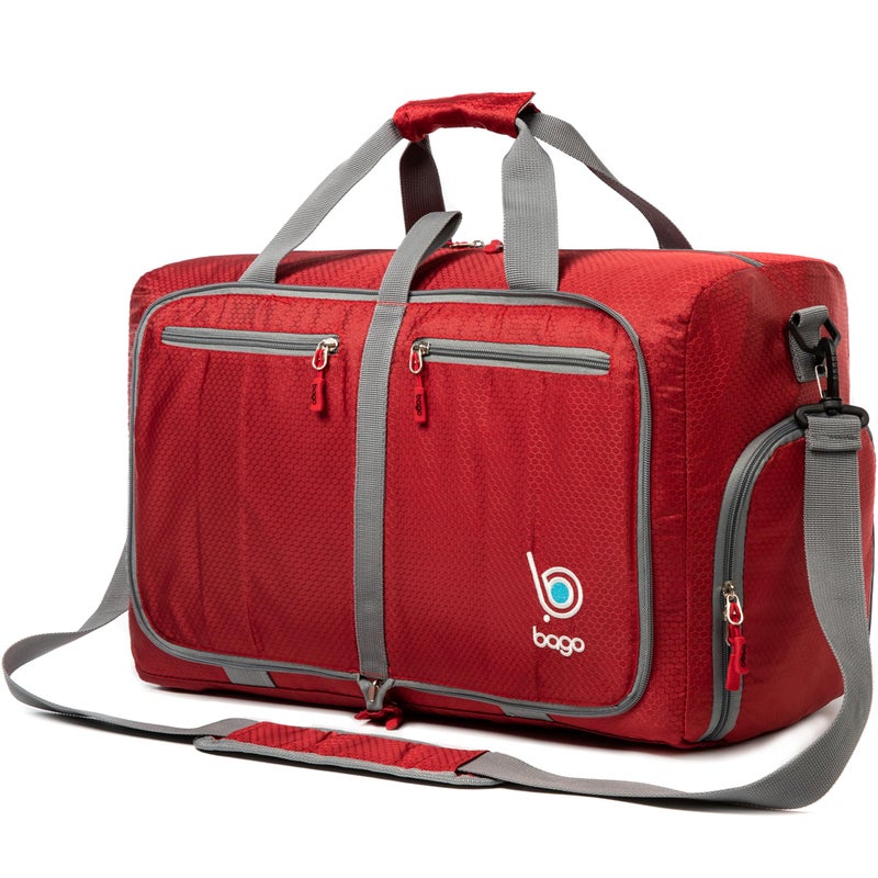 Bago Foldable Duffel Bags for Traveling Women & Men - 40L Sports Packable Duffle Bag for Travel with Shoe Compartment - Water Repellant, Heavy Duty, Lightweight Folding & Collapsible (Red) - Image 3