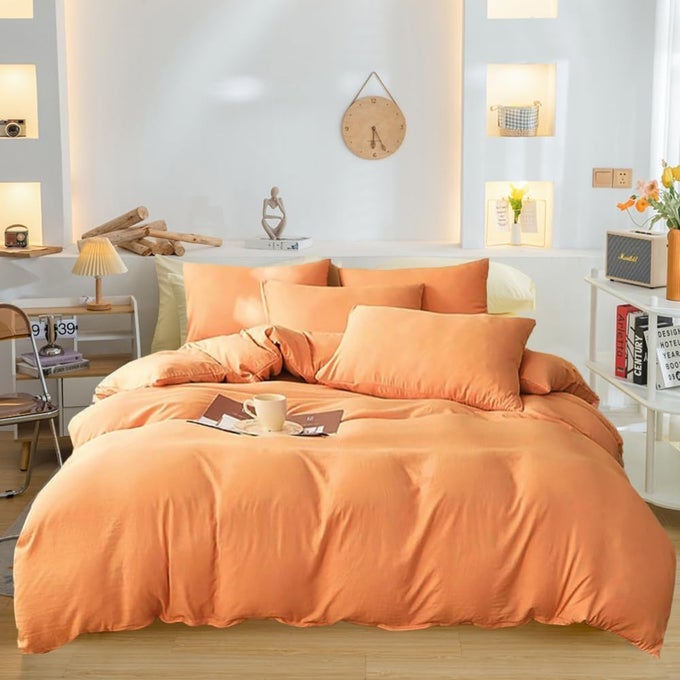 PEACH COMFORTER SETS FULL PINK ORANGE BEDDING COMFORTERS SOLID GRAPEFRUIT COLOR BEDDING COTTON WOMEN GIRLS LIGHT ORANGE QUILTS MODERN MINIMALIST PEACH COMFORTERS PLAIN CORAL PINK BED LUXURY