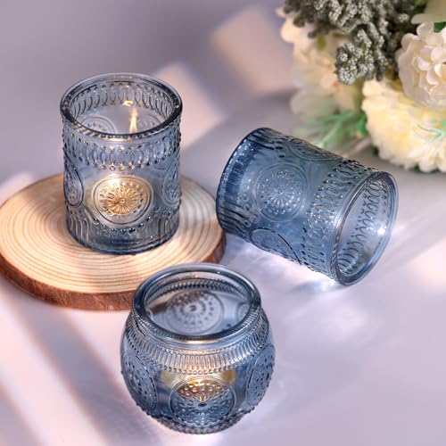 DARJEN 24Pcs Blue Votive Candle Holders - Glass Candle Holder for Party Decoration, Tea Lights Candle Holder for Wedding Shower & Gift - Image 5