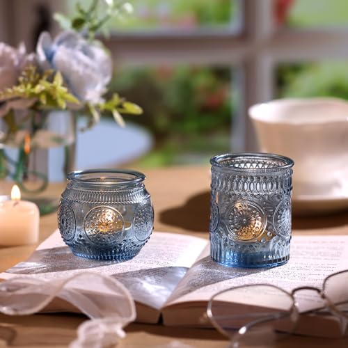 DARJEN 24Pcs Blue Votive Candle Holders - Glass Candle Holder for Party Decoration, Tea Lights Candle Holder for Wedding Shower & Gift - Image 4