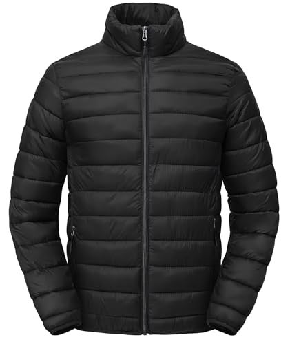 Zoofly Mens Puffer Down Jacket Warm Winter Coats Lightweight Windproof Quilted Insulated Outdoor Jacket with Zip Pockets Black L - Image 1