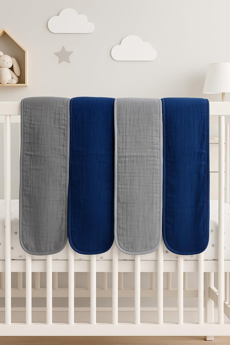 TuddyBuddy Baby Burp Cloth Towel Napkins for Baby Large 17x12 Inches, Fine Double Layer 100% Cotton (4 Pcs Burp Towels, Muslin - 2 Grey & 2 Blue Pack) - Image 3