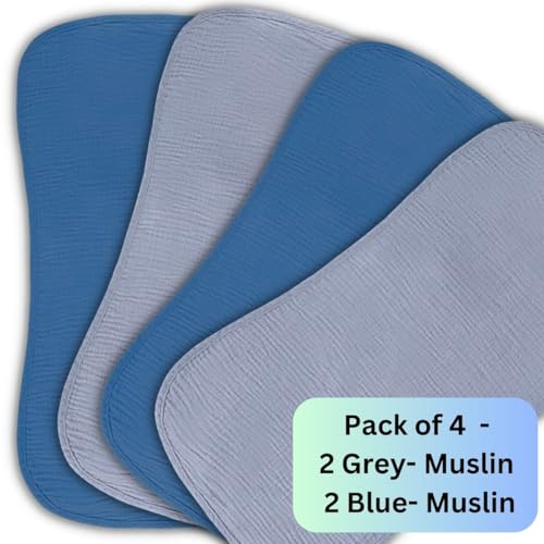 TuddyBuddy Baby Burp Cloth Towel Napkins for Baby Large 17x12 Inches, Fine Double Layer 100% Cotton (4 Pcs Burp Towels, Muslin - 2 Grey & 2 Blue Pack) - Image 5
