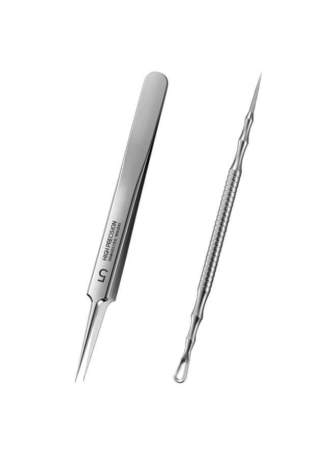 Jedrey Pimple Popper Tool Kit, 2Pcs Professional Facial Blackhead Remover Tweezers and Pimple Extractor Acne Treatment Tool for Acne Pimples Comedowns Blemishes or Splinters Removal - Image 1