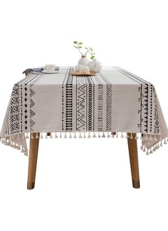 Halamine Table Cloth for Dining Table,Rectangle Cotton Linen Farmhouse Tablecloth Stripe Burlap Table Cloth, 100% Oil Proof Spill Proof Dining Table Cover, Rectangle Tablecloth for Kitchen Dining Party White  - Image 1