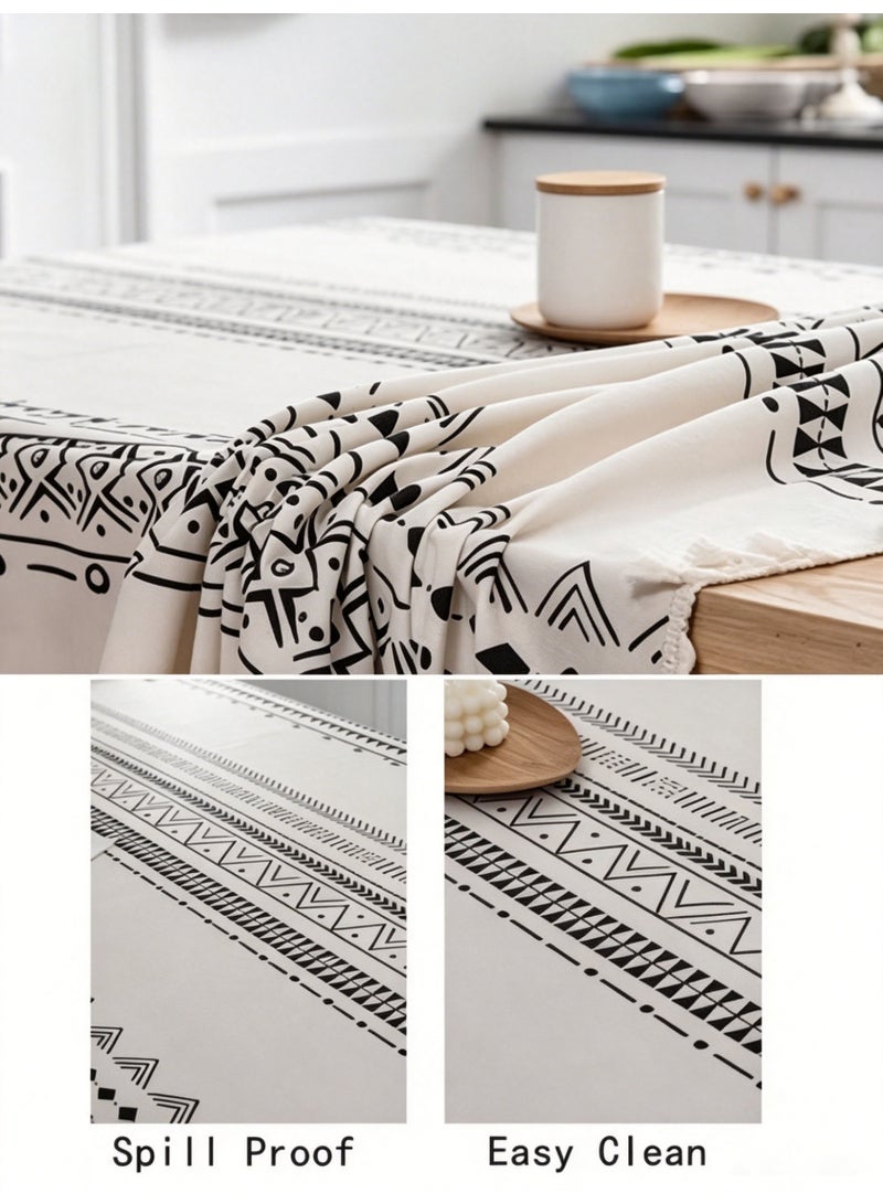 Halamine Table Cloth for Dining Table,Rectangle Cotton Linen Farmhouse Tablecloth Stripe Burlap Table Cloth, 100% Oil Proof Spill Proof Dining Table Cover, Rectangle Tablecloth for Kitchen Dining Party White,180*140cm - Image 4