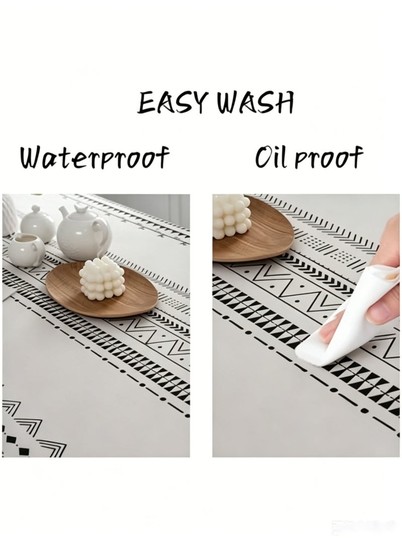 Halamine Table Cloth for Dining Table,Rectangle Cotton Linen Farmhouse Tablecloth Stripe Burlap Table Cloth, 100% Oil Proof Spill Proof Dining Table Cover, Rectangle Tablecloth for Kitchen Dining Party White,180*140cm - Image 3