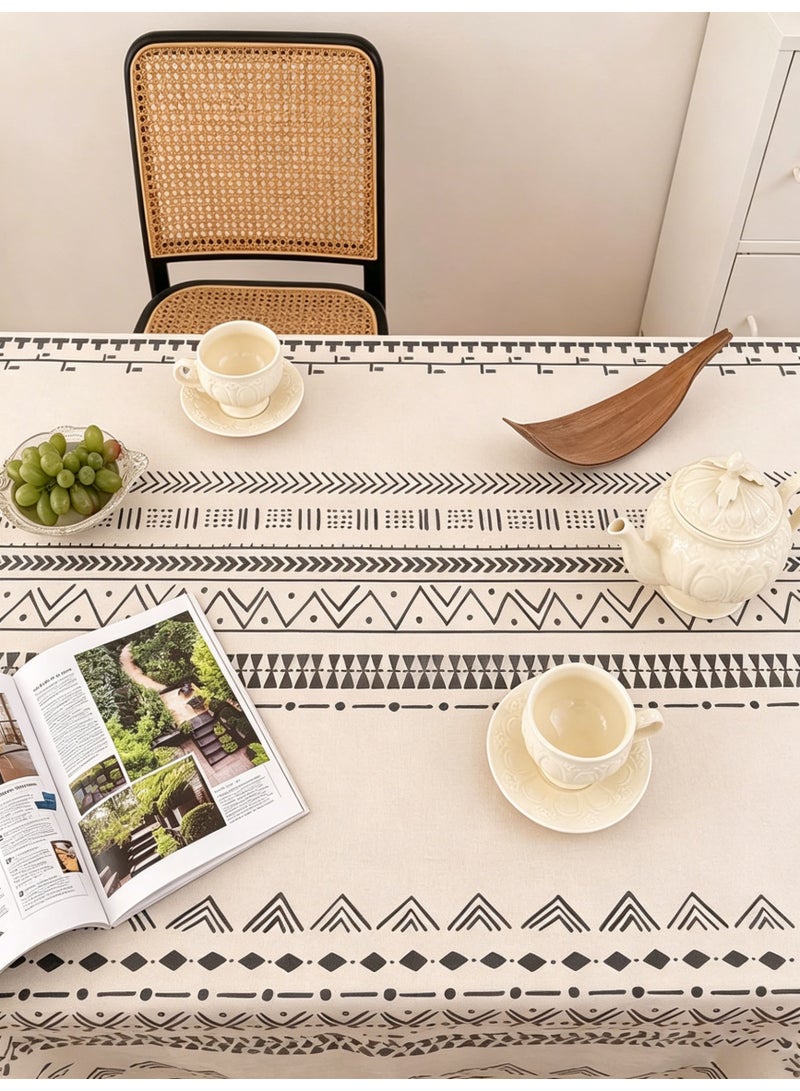 Halamine Table Cloth for Dining Table,Rectangle Cotton Linen Farmhouse Tablecloth Stripe Burlap Table Cloth, 100% Oil Proof Spill Proof Dining Table Cover, Rectangle Tablecloth for Kitchen Dining Party White,180*140cm - Image 2