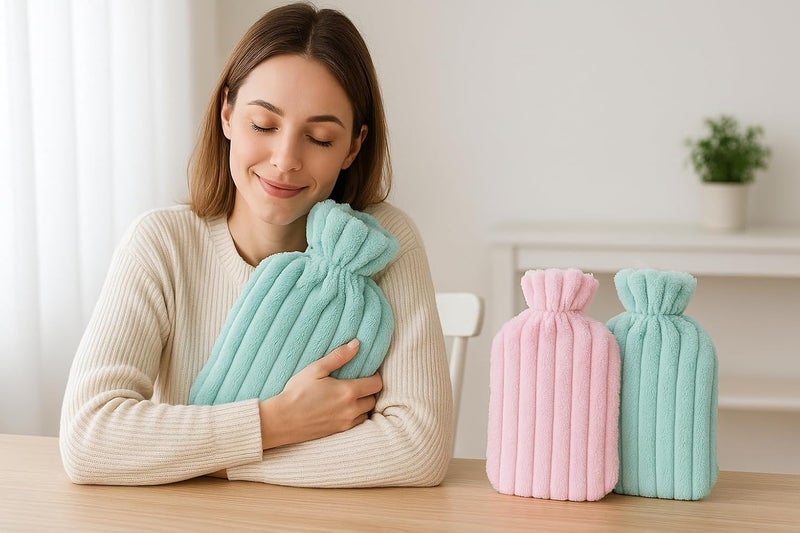 فيندكس كيس الماء الساخن من VENDIX بغطاء ناعم قوي، زجاجة ماء ساخن خالية من مادة BPA لآلام العضلات وتدفئة القدمين وتشنجات الدورة الشهرية والكمادات الساخنة والعلاج البارد - Image 3