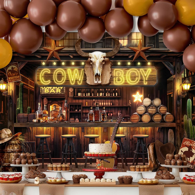 Imirell Western Cowboy Backdrop 7Wx5H Feet Rustic Farmhouse Wooden Stable Brown Wild West Bar Vintage Polyester Fabric Birthday Photography Backgrounds Photo Shoot Decor Props Decoration - Image 2