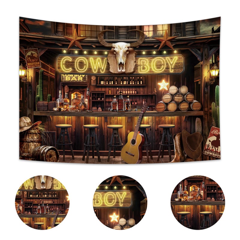 Imirell Western Cowboy Backdrop 7Wx5H Feet Rustic Farmhouse Wooden Stable Brown Wild West Bar Vintage Polyester Fabric Birthday Photography Backgrounds Photo Shoot Decor Props Decoration - Image 4
