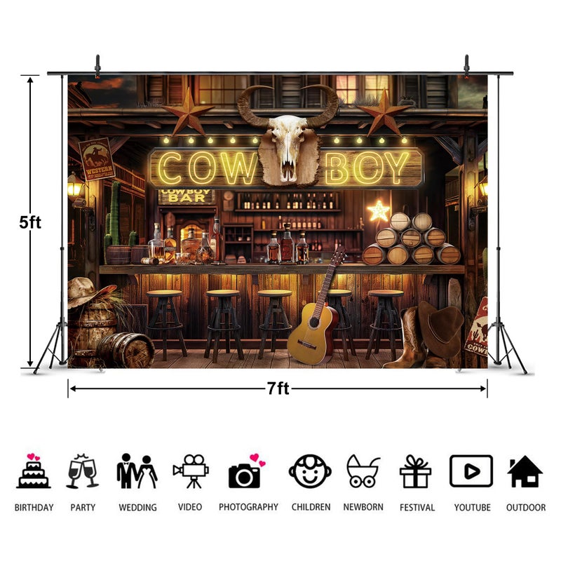 Imirell Western Cowboy Backdrop 7Wx5H Feet Rustic Farmhouse Wooden Stable Brown Wild West Bar Vintage Polyester Fabric Birthday Photography Backgrounds Photo Shoot Decor Props Decoration - Image 3