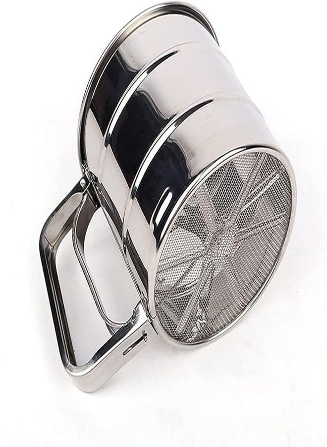 portible Stainless Steel Flour Sifter Cup for Baking | Hand Press Atta Chhani Maida, Sugar, Cocoa & Coffee Large Capacity Mesh Filter Sieve Kitchen Cooking - Image 1