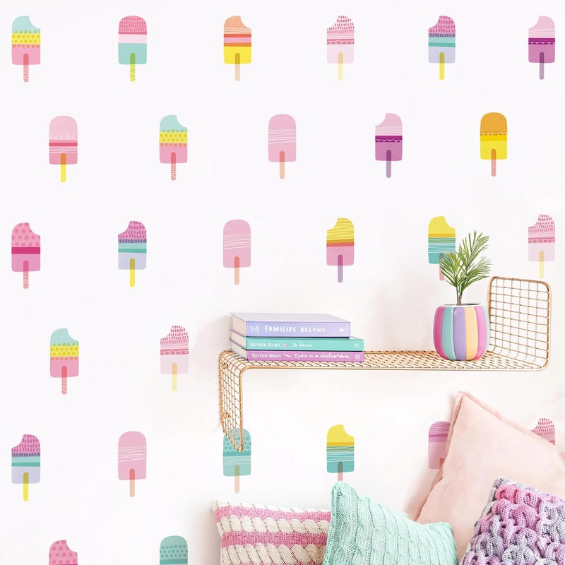 Kasubeso 48 Pcs Ice Cream Wall Decals for Kids Room, Peel and Stick Sweet Treats Wall Sticker, Multicolor Dessert Designs Wall Decor for Nursery Playroom Classroom Bedroom School - Image 3