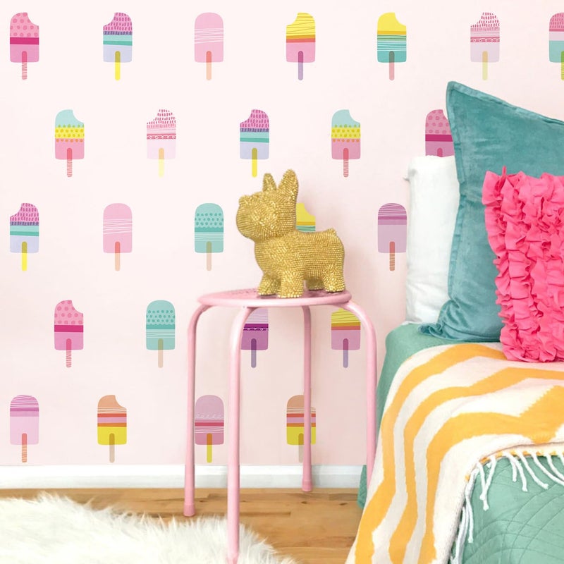 Kasubeso 48 Pcs Ice Cream Wall Decals for Kids Room, Peel and Stick Sweet Treats Wall Sticker, Multicolor Dessert Designs Wall Decor for Nursery Playroom Classroom Bedroom School - Image 4