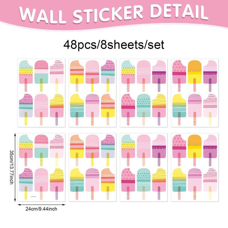 Kasubeso 48 Pcs Ice Cream Wall Decals for Kids Room, Peel and Stick Sweet Treats Wall Sticker, Multicolor Dessert Designs Wall Decor for Nursery Playroom Classroom Bedroom School - Image 2
