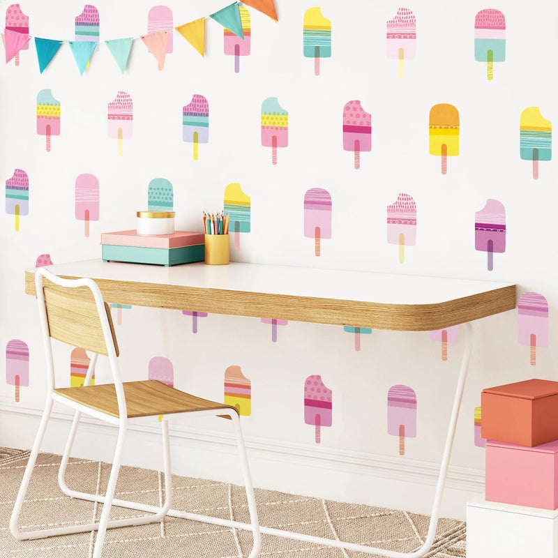 Kasubeso 48 Pcs Ice Cream Wall Decals for Kids Room, Peel and Stick Sweet Treats Wall Sticker, Multicolor Dessert Designs Wall Decor for Nursery Playroom Classroom Bedroom School - Image 1
