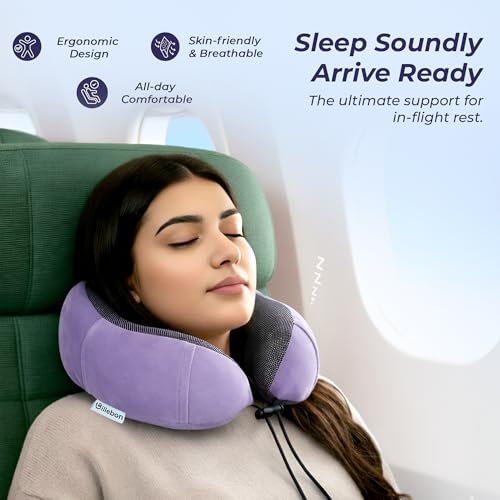 Billebon Neck Pillow for Travel – Cool-Gel Infused Memory Foam Support, U-Shape Ergonomic Design, Portable for Flight Journeys, Lightweight Compact Build, Soft Washable Cover (Lavender) - Image 4