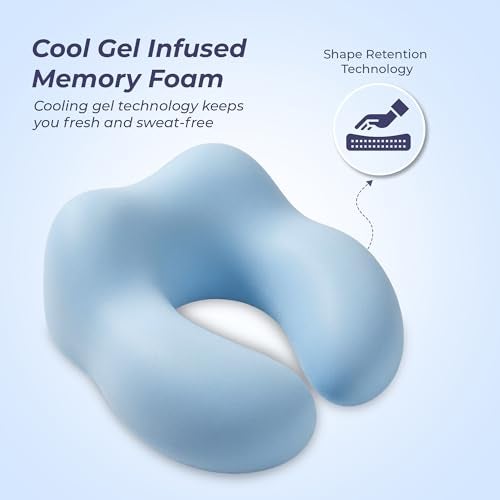 Billebon Neck Pillow for Travel – Cool-Gel Infused Memory Foam Support, U-Shape Ergonomic Design, Portable for Flight Journeys, Lightweight Compact Build, Soft Washable Cover (Lavender) - Image 2