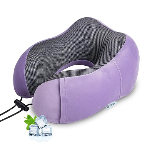 Billebon Neck Pillow for Travel – Cool-Gel Infused Memory Foam Support, U-Shape Ergonomic Design, Portable for Flight Journeys, Lightweight Compact Build, Soft Washable Cover (Lavender) - Image 1