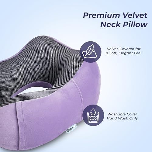 Billebon Neck Pillow for Travel – Cool-Gel Infused Memory Foam Support, U-Shape Ergonomic Design, Portable for Flight Journeys, Lightweight Compact Build, Soft Washable Cover (Lavender) - Image 3