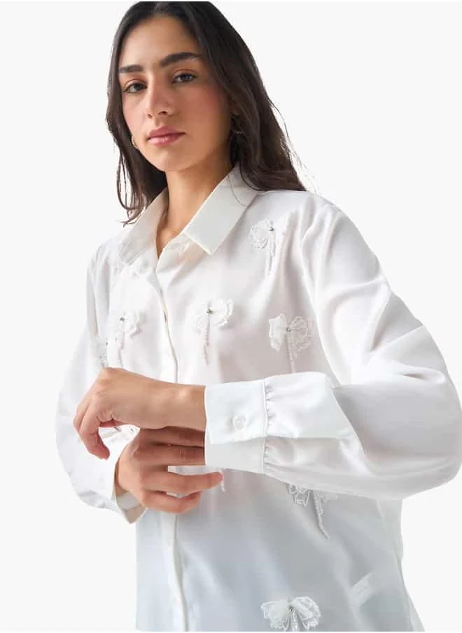 2Xtremz 2Xtremz Embellished Bow Applique Shirt with Long Sleeves