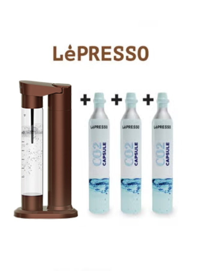 Sparkling Water Maker with 3 + Capsules & Slow-Fast Releasing System / Dual Bottle Support 500ml-350ml / Explosion-Proof Pet BPA Free / Co2 Chargers / CO2 Capsule Compatible / Easy to Clean - Brown