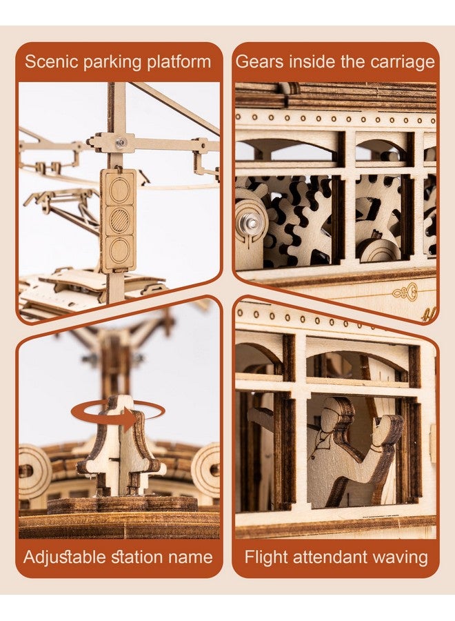 ROKR 3D Wooden Puzzles Model Car Kits For Adults To Build Wooden Toy Tram Train Set With Railway Wood 3D Puzzles For Adults Gift Idea For Christmas Father'S Day Birthday - Image 3
