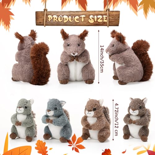 Poen 5 Pcs Squirrel Stuffed Animals Set 14 Mommy Squirrel Plush with 4 Cute Baby Squirrels in Her Tummy Soft Cuddly Plushie for Boys Girls Birthday Gifts Christmas Woodland Party Decors - Image 5