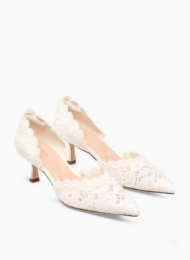 Celeste Women Lace Detail Kitten Heel Shoes