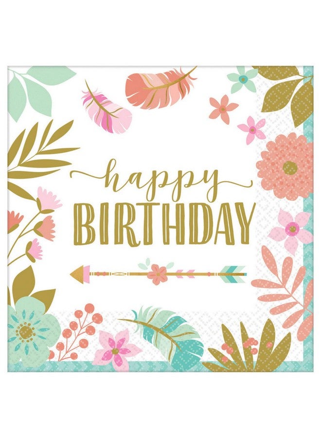 Amscan Boho Birthday Girl Luncheon Napkins (6.5"X 6.5") Pack Of 16 Vibrant Pastel Colored Paper Perfect For Bohemianthemed Celebrations - Image 1
