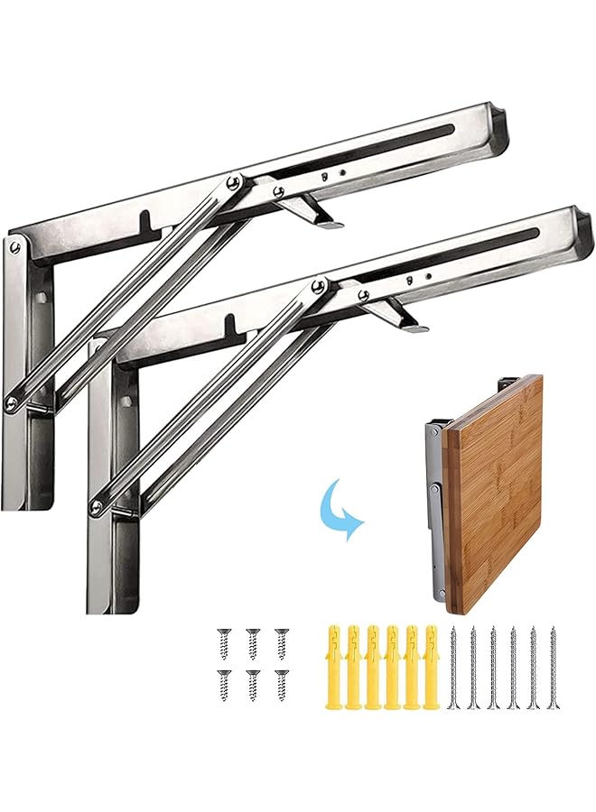 The Bros حامل الرف القابل للطي من بروس 18 بوصة، 2 قطعة من الفولاذ المقاوم للصدأ الثقيل 304، حامل مثلث - Image 1