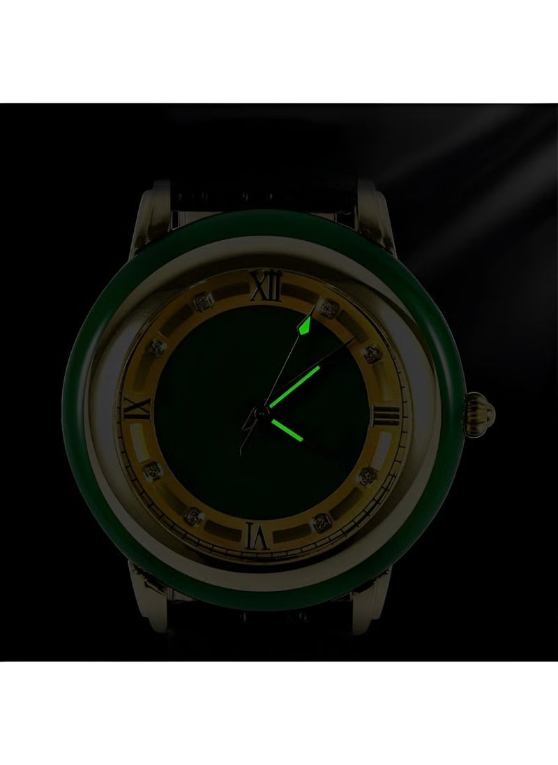 REOCLE Quartz Watch Jade Mechanical Watch with Diamond Set Jade Dial & Stainless Steel Watch Strap & Daily Waterproofing & Luminous Hands Luxury Dress Wrist Watch for Women Men  - Image 3