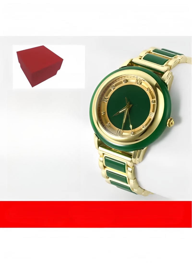 REOCLE Quartz Watch Jade Mechanical Watch with Diamond Set Jade Dial & Stainless Steel Watch Strap & Daily Waterproofing & Luminous Hands Luxury Dress Wrist Watch for Women Men  - Image 1