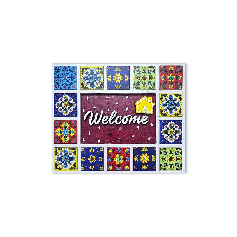 Noblenest Handmade Welcome Wall Plate Wall Hanging Decorative for Door Decoration 9 Inch Red Welcome Sign Board for Door Entrance Wall Decor for Office Hanging Decorative Items Wall Arts - Image 1