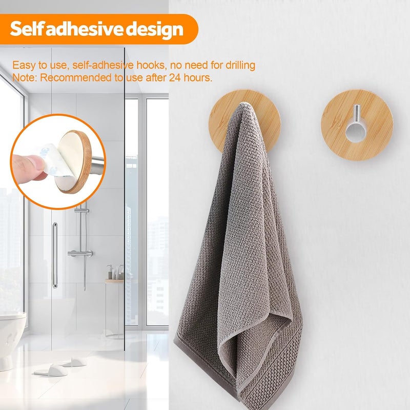 4 Pack Wooden Wall Hooks Self Adhesive Coat Hooks for Hanging Towels Keys - Image 4