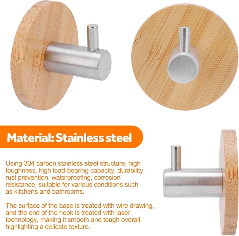4 Pack Wooden Wall Hooks Self Adhesive Coat Hooks for Hanging Towels Keys - Image 3