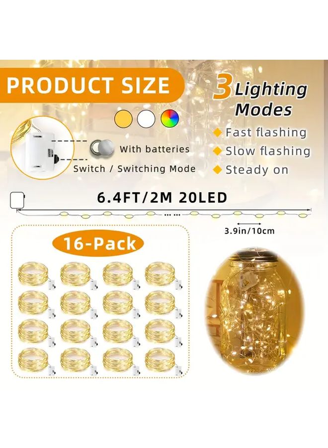 16 Pack 2M Warm White LED Fairy Lights 3 Modes For Indoor Wedding Party Decor - Image 3