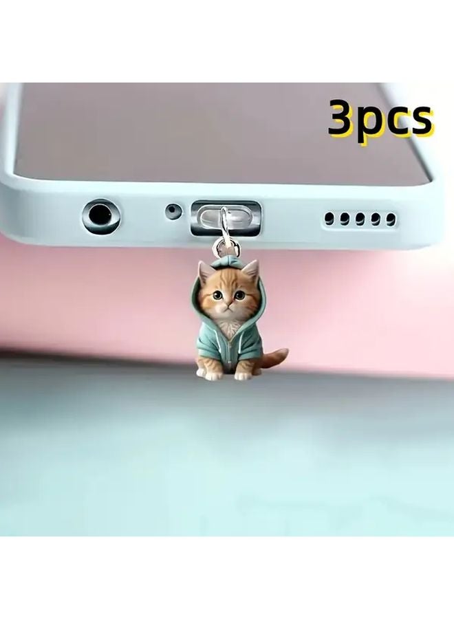 Greed 3pcs Cute Cat Acrylic Dust Plugs for iPhone Charging Ports Kitten Design Dustproof Scratch Resistant for iPhone 11 12 13 14 15 - Image 1