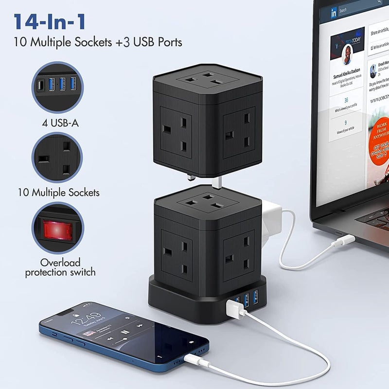 BROADONYX Extension cord Versatile Surge Protector Power Strip with USB Ports - Heavy-Duty Multi-Outlet Extension Cord for Home, Office, Gaming, and More - Image 5