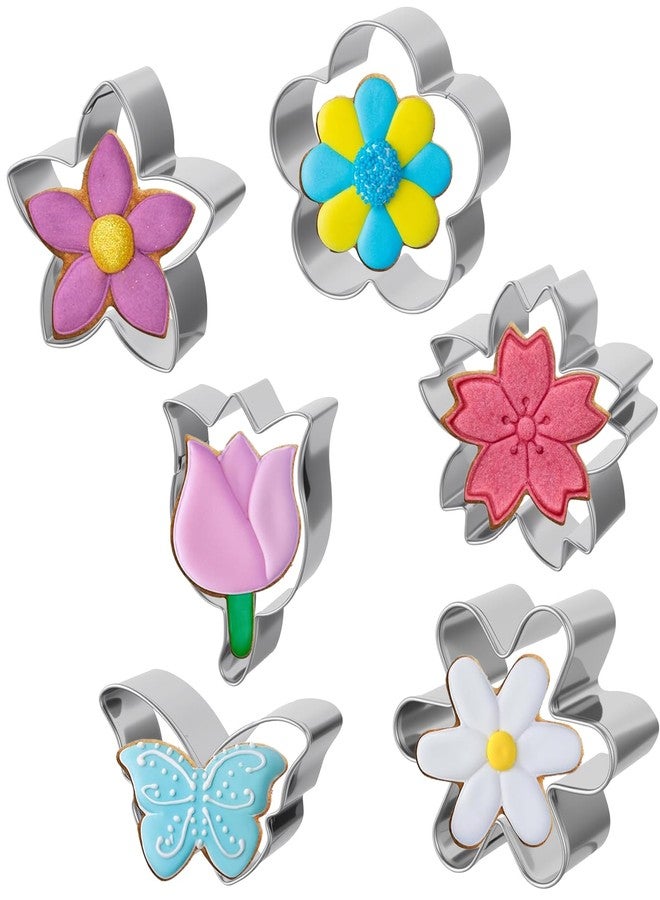 Thrymme 6PCS Flower Cookie Cutters, 3 Inch Stainless Steel Cookie Cutter Set with Daisy, Tulip & Butterfly Shapes, Baking Tools for Sugar Cookies, DIY Homemade Desserts (Assorted Designs) - Image 1