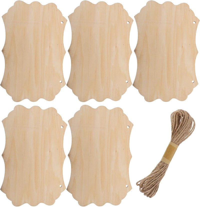 Healeved Blank Large Wood Wall Signs 5pcs with 5m Jute Rope Unfinished Hanging Wooden Plaques for DIY Crafts and Rustic Home Decor Indoor - Image 1