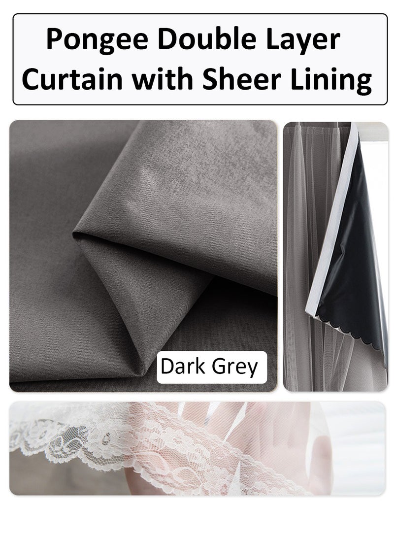 Velcro Curtains With Sheer, No Drill Curtain, 100% Blackout, 1 Panel, Fits Windows 100–130 cm Wide (Dark Grey W200 × H200 cm) - Image 3