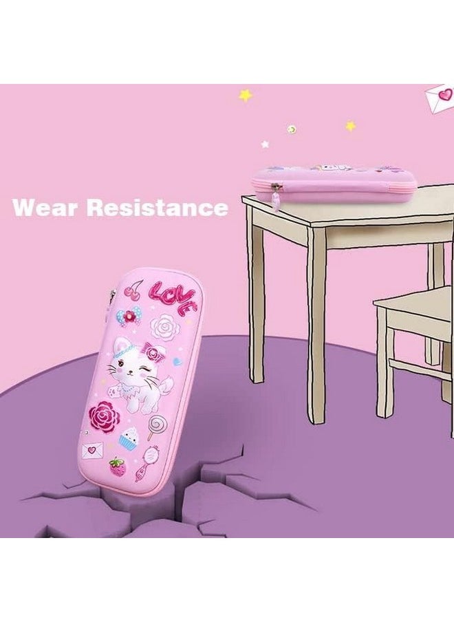 ريانز حافظة أقلام RIANZ للفتيات مصنوعة من مادة EVA ثلاثية الأبعاد بتصميم قطة كرتونية، وحامل أقلام للأطفال في المدارس، وصندوق تخزين كبير السعة، وصندوق أدوات مكتبية للطلاب من سن 3 سنوات فما فوق (حافظة وردية على شكل قطة)  - Image 5