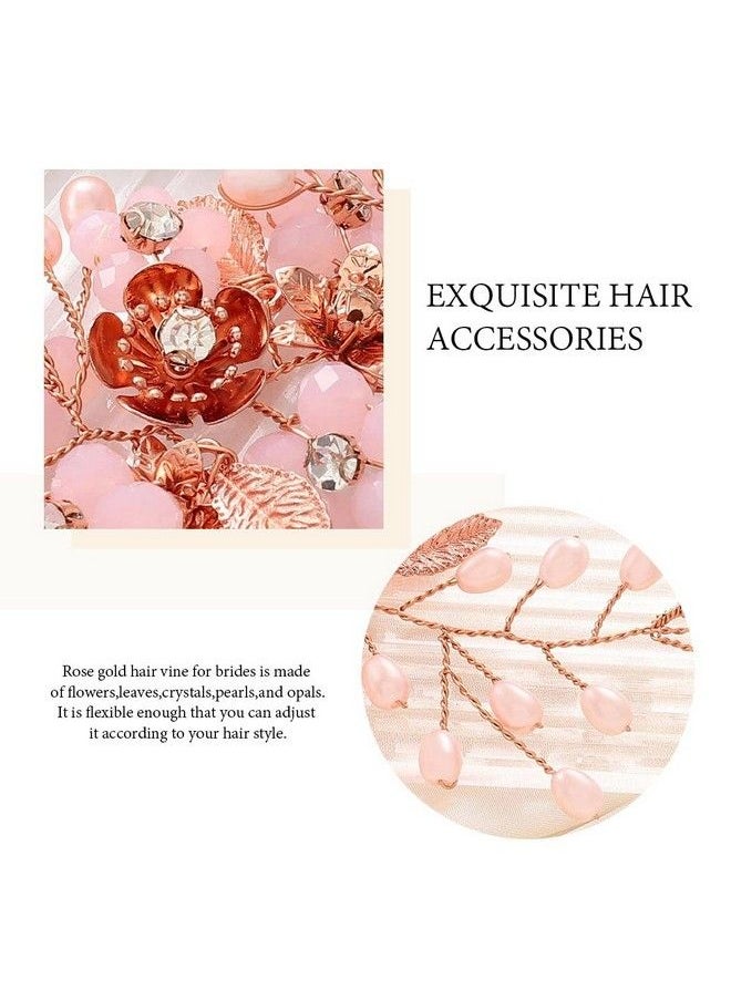 GORAIS - Opal Bride Wedding Hair Vine Rose Gold Pearl Bridal Hair Piece Flower Beaded Hair Accessories For Women And Girls - Image 1
