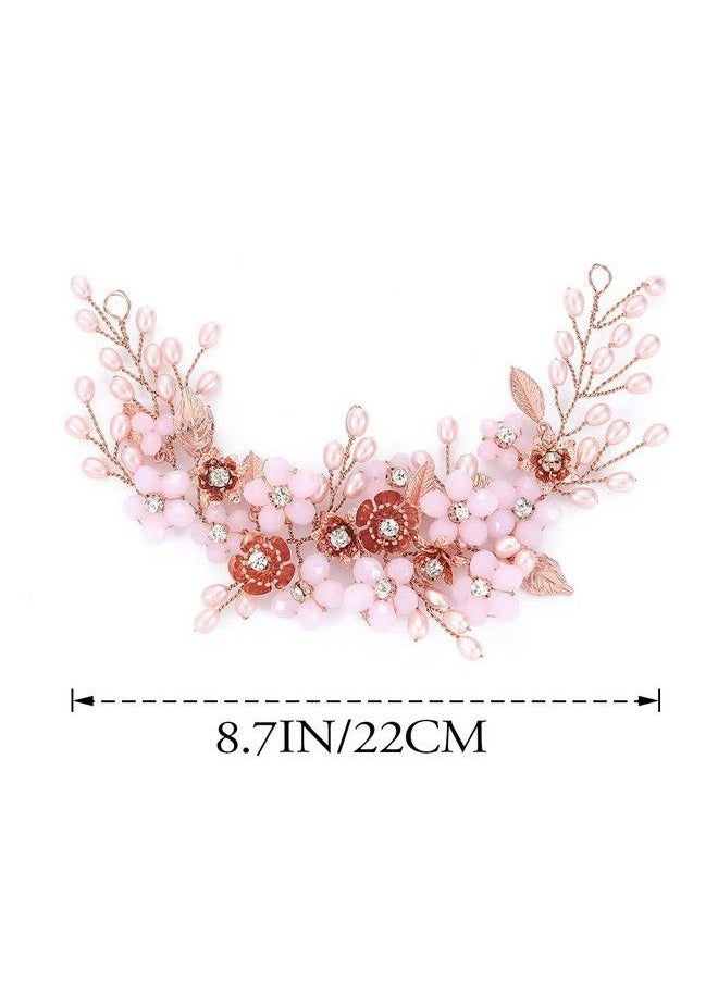 GORAIS - Opal Bride Wedding Hair Vine Rose Gold Pearl Bridal Hair Piece Flower Beaded Hair Accessories For Women And Girls - Image 1
