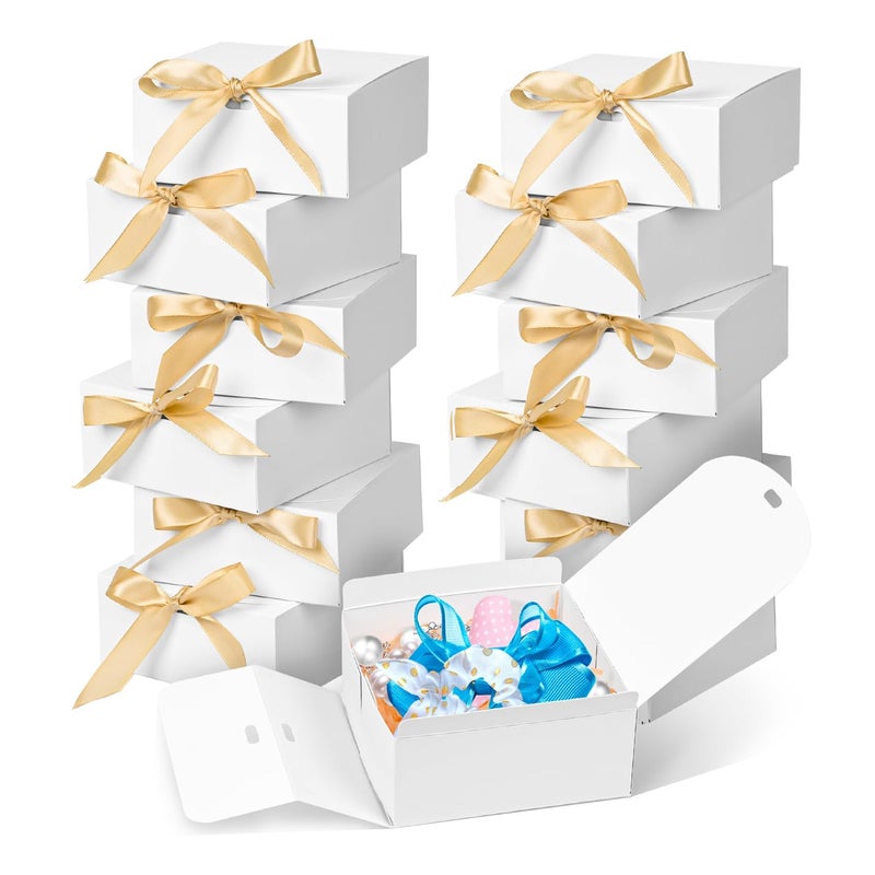 WLUSEAXI 12pack Small Gift Boxes with Lids for Presents 45x45x2 Black Gift Boxes with Ribbons Party Boxes for Packaging Wedding Present Birthday Holiday Galentines Day - Image 2